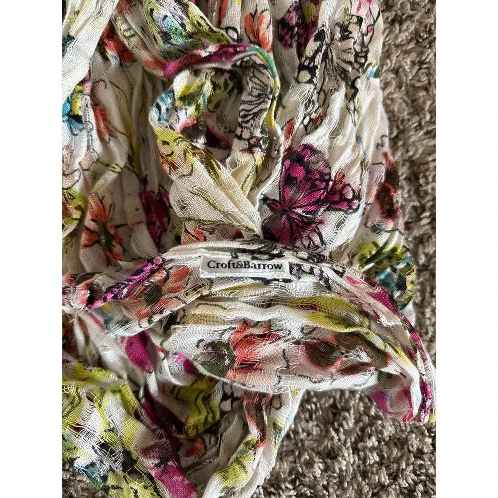 Croft & Barrow‎ White Multicolor Butterfly Scraf